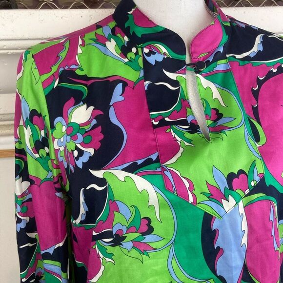 Talbots Mandarin Collar Blouse Italian designer vibe,beautiful fabric side vents - Picture 3 of 13